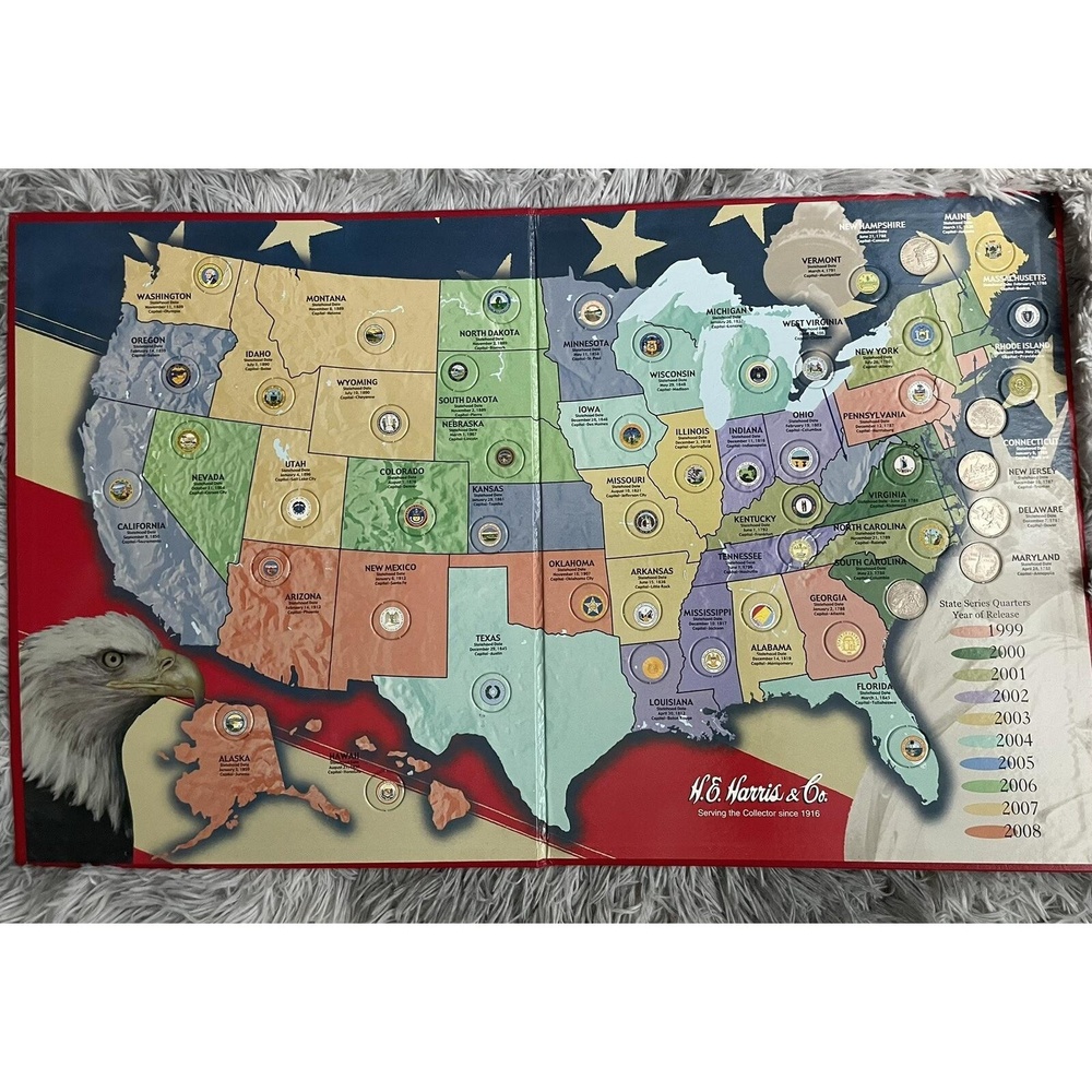 H.E. Harris US State Quarters 19992008 Commemorative Map Book Album